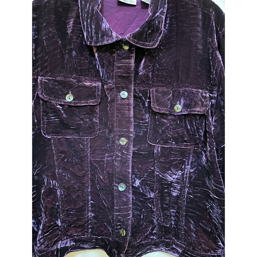 Chicos Size 2 Deep Burgundy Crushed Velour Blazer Jacket Button Up Collar